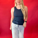Essential Micro-Ribbed Athleisure Tank in Navy