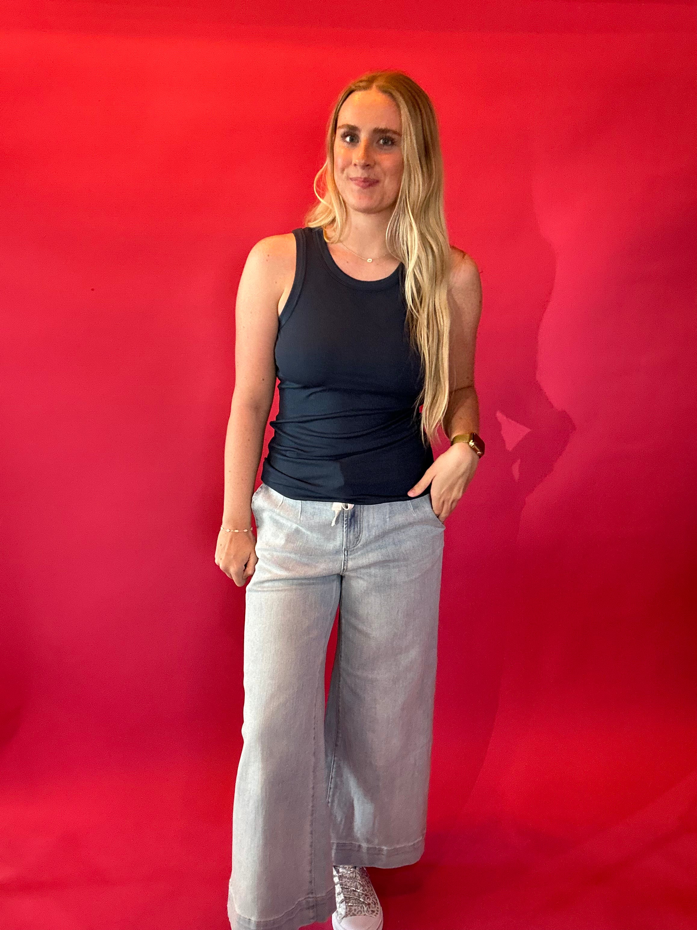 Essential Micro-Ribbed Athleisure Tank in Navy