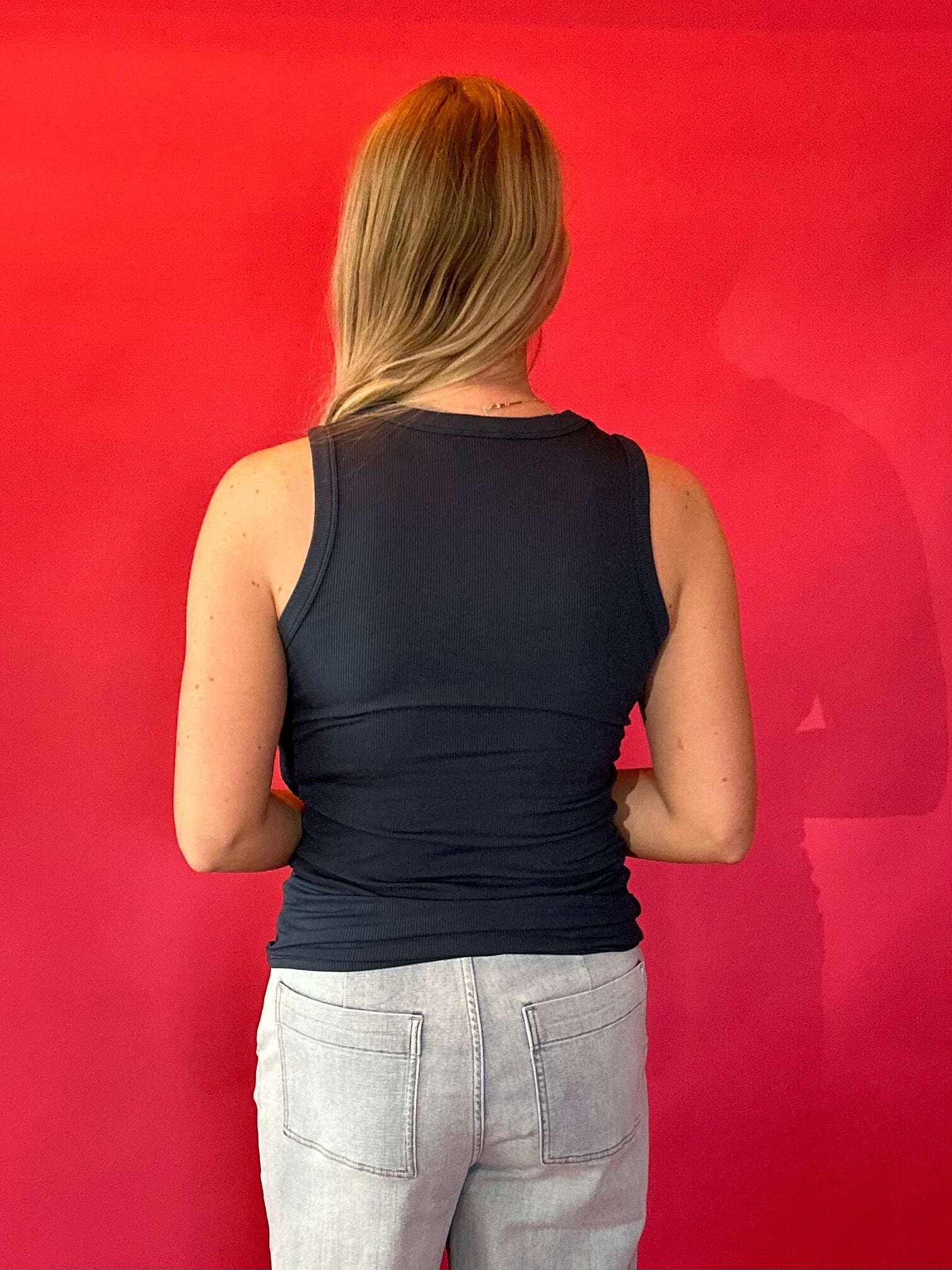 Essential Micro-Ribbed Athleisure Tank in Navy