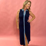 Everblue: Sleeveless Button-Up Midi Denim Dress