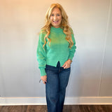 Everyday Charm Slit Hem Sweater in Emerald