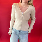 Everyday Cozy Ribbed Button Down in Oatmeal