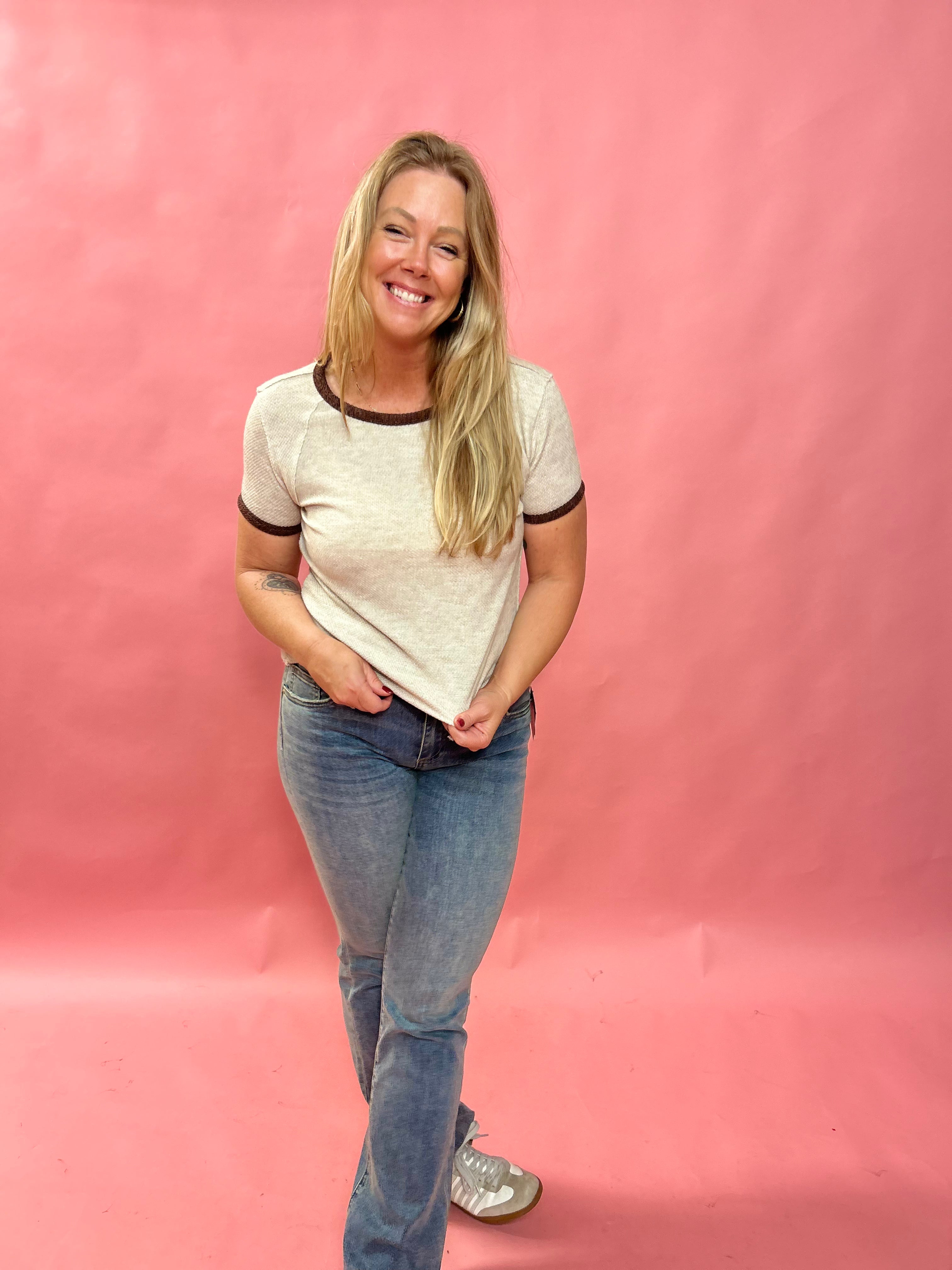 Everyday Ease Contrast Trim Crewneck Top