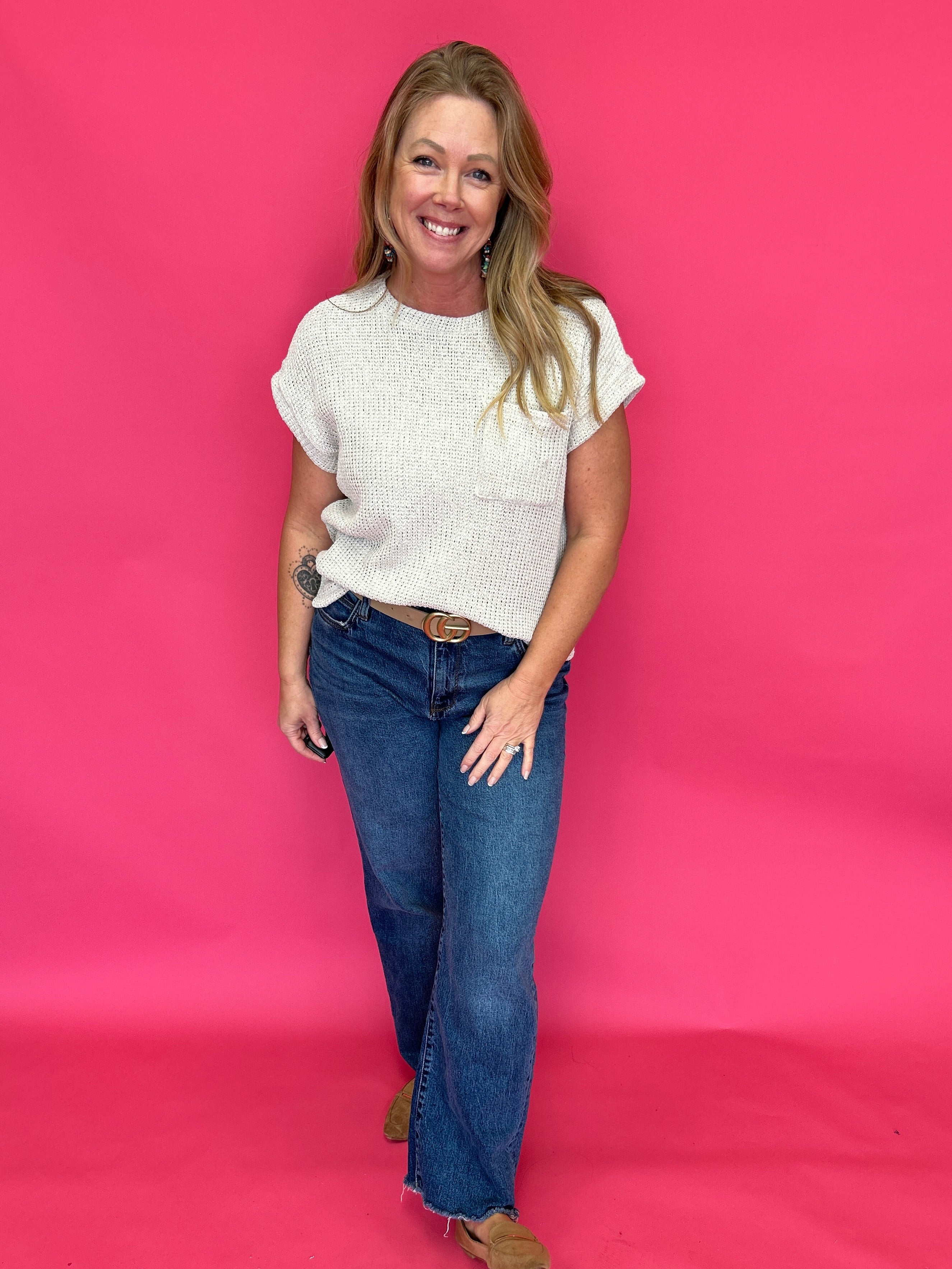Everyday Ease Cuffed Knit Pocket Top - Shabby 2 Chic Boutiques