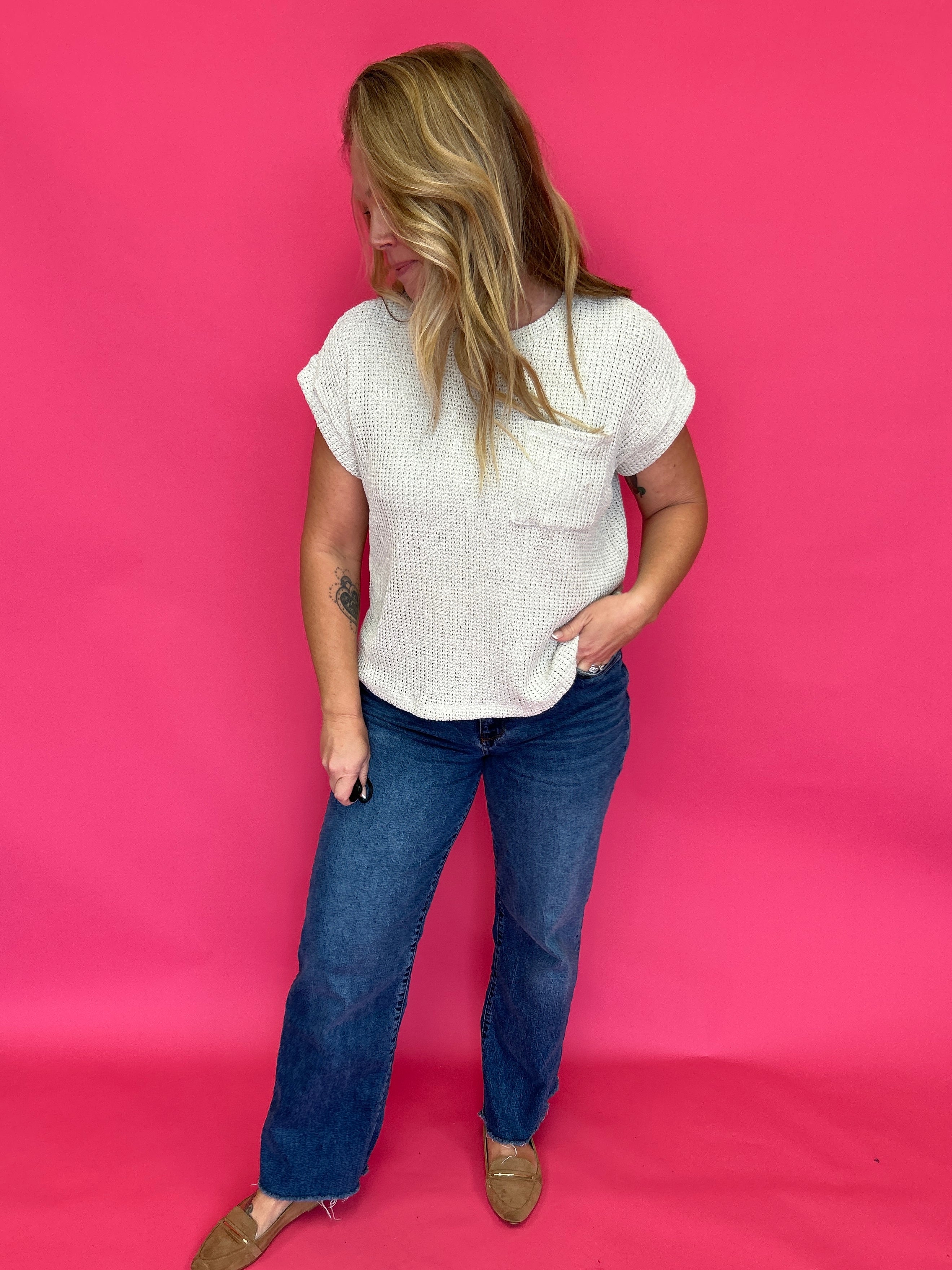 Everyday Ease Cuffed Knit Pocket Top - Shabby 2 Chic Boutiques