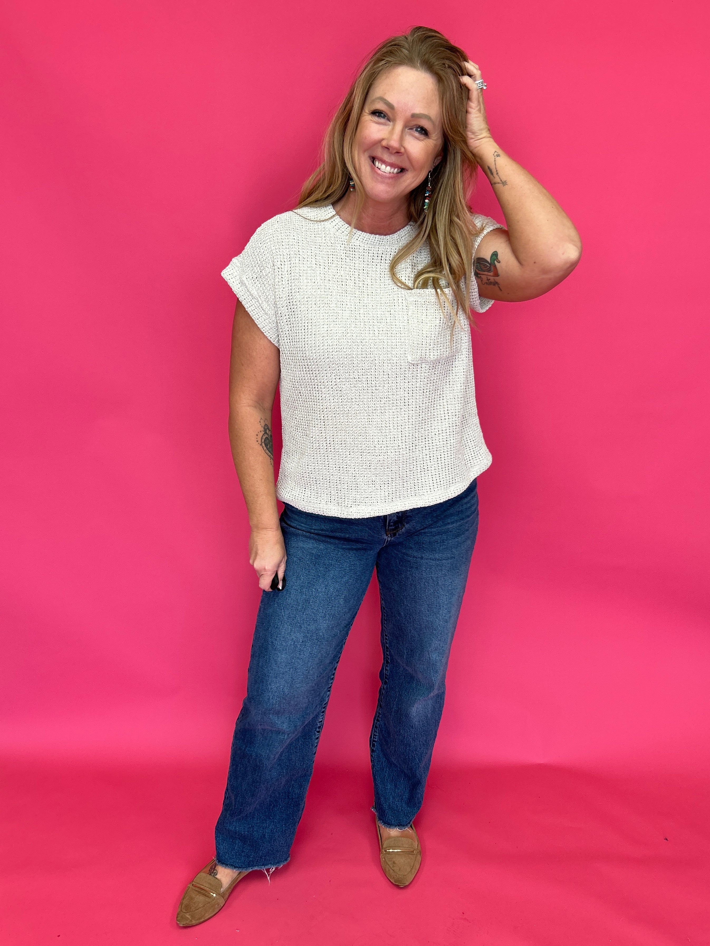 Everyday Ease Cuffed Knit Pocket Top - Shabby 2 Chic Boutiques