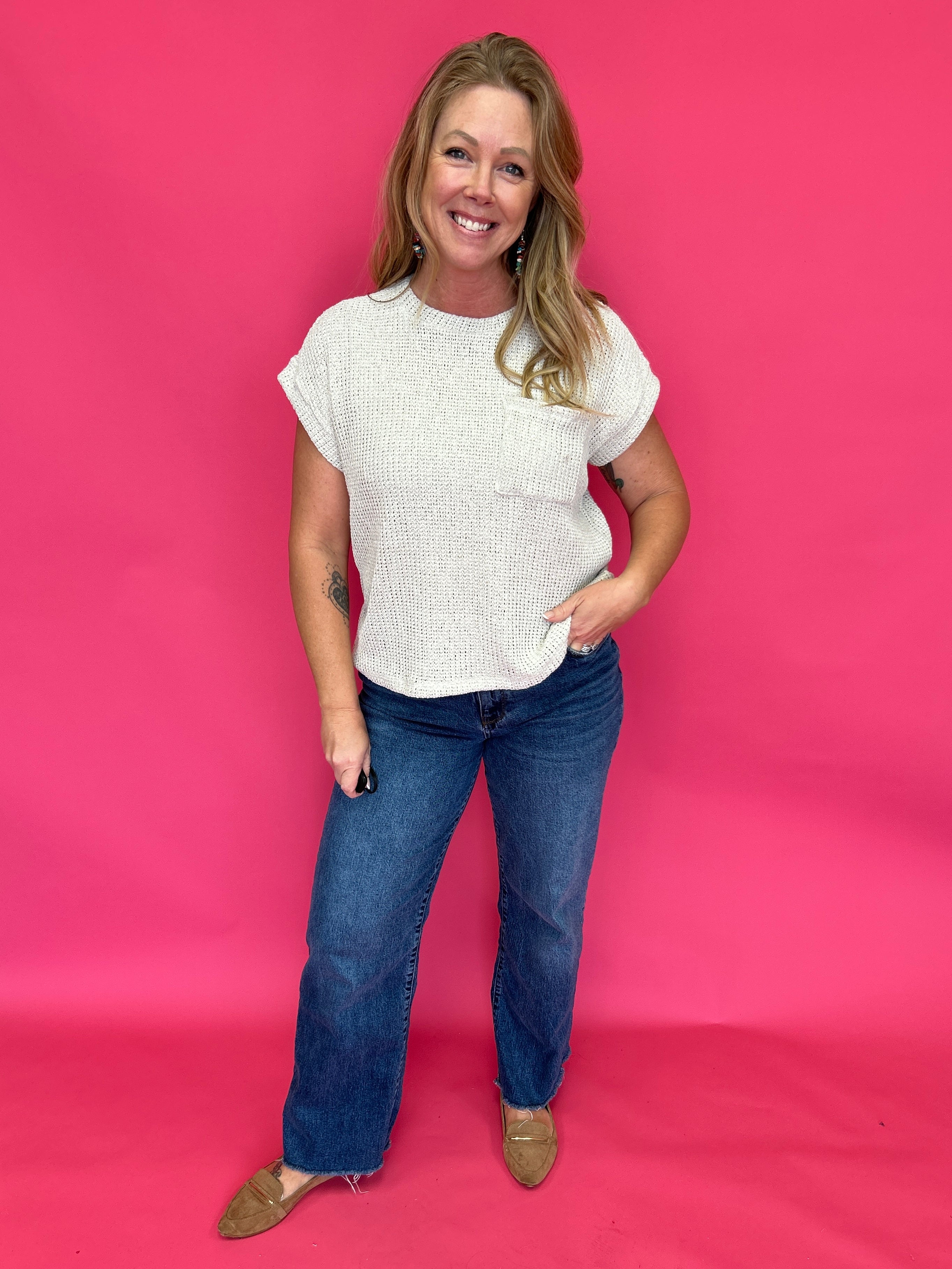 Everyday Ease Cuffed Knit Pocket Top - Shabby 2 Chic Boutiques