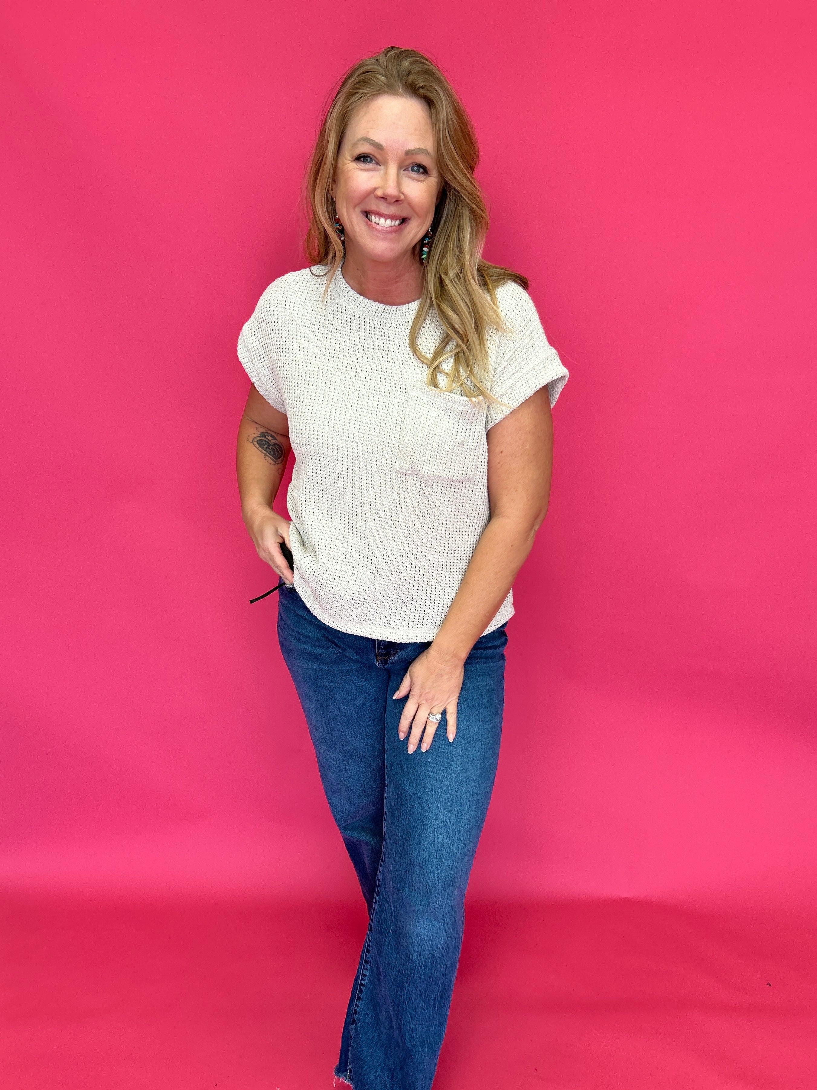 Everyday Ease Cuffed Knit Pocket Top - Shabby 2 Chic Boutiques