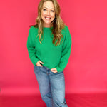 Everyday Ease Exposed Seam Sweater Top in Green - Shabby 2 Chic Boutiques