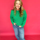 Everyday Ease Exposed Seam Sweater Top in Green - Shabby 2 Chic Boutiques