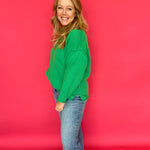 Everyday Ease Exposed Seam Sweater Top in Green - Shabby 2 Chic Boutiques