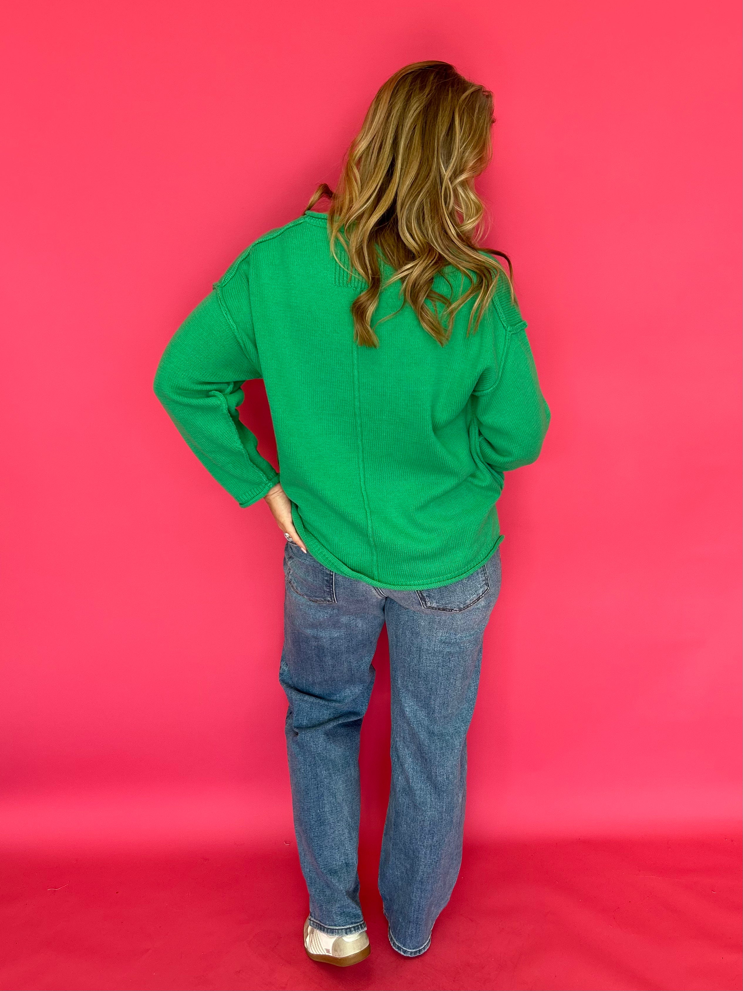 Everyday Ease Exposed Seam Sweater Top in Green - Shabby 2 Chic Boutiques