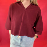 Everyday Ease V-Neck Knit Top in Burgundy
