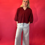 Everyday Ease V-Neck Knit Top in Burgundy