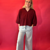 Everyday Ease V-Neck Knit Top in Burgundy