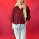 Everyday Ease V-Neck Knit Top in Burgundy