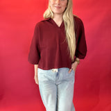 Everyday Ease V-Neck Knit Top in Burgundy