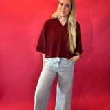 Everyday Ease V-Neck Knit Top in Burgundy