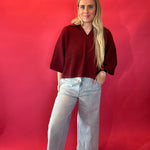 Everyday Ease V-Neck Knit Top in Burgundy