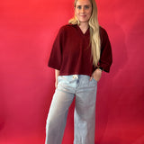 Everyday Ease V-Neck Knit Top in Burgundy