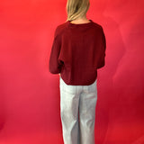 Everyday Ease V-Neck Knit Top in Burgundy