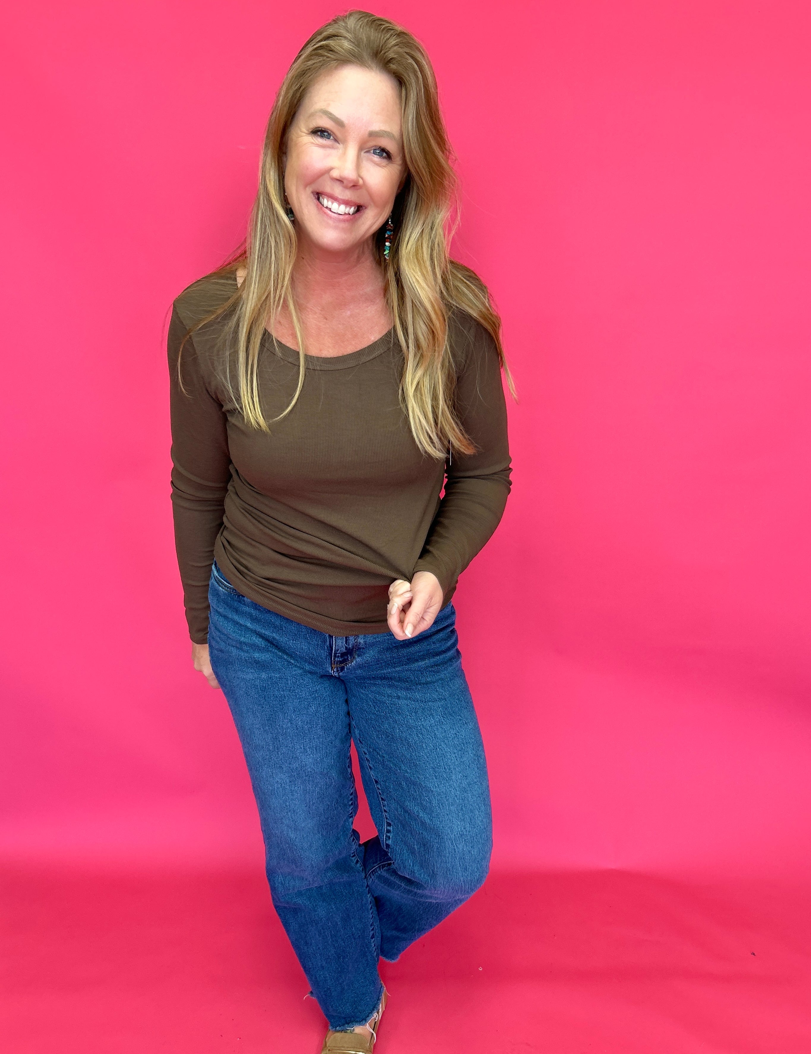 Everyday Essential Crewneck Top in Brown - Shabby 2 Chic Boutiques