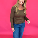 Everyday Essential Crewneck Top in Brown - Shabby 2 Chic Boutiques