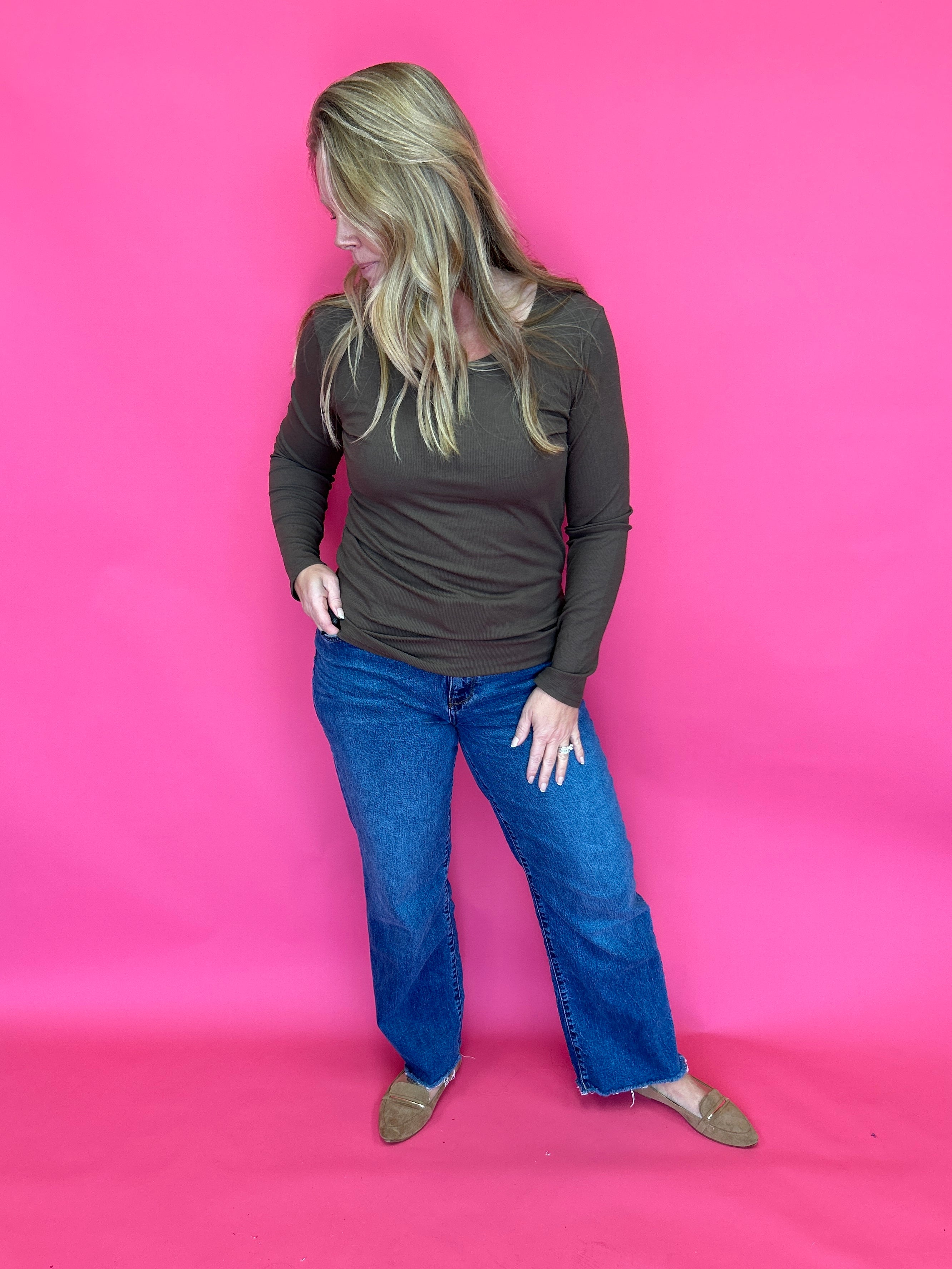 Everyday Essential Crewneck Top in Brown - Shabby 2 Chic Boutiques
