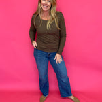 Everyday Essential Crewneck Top in Brown - Shabby 2 Chic Boutiques