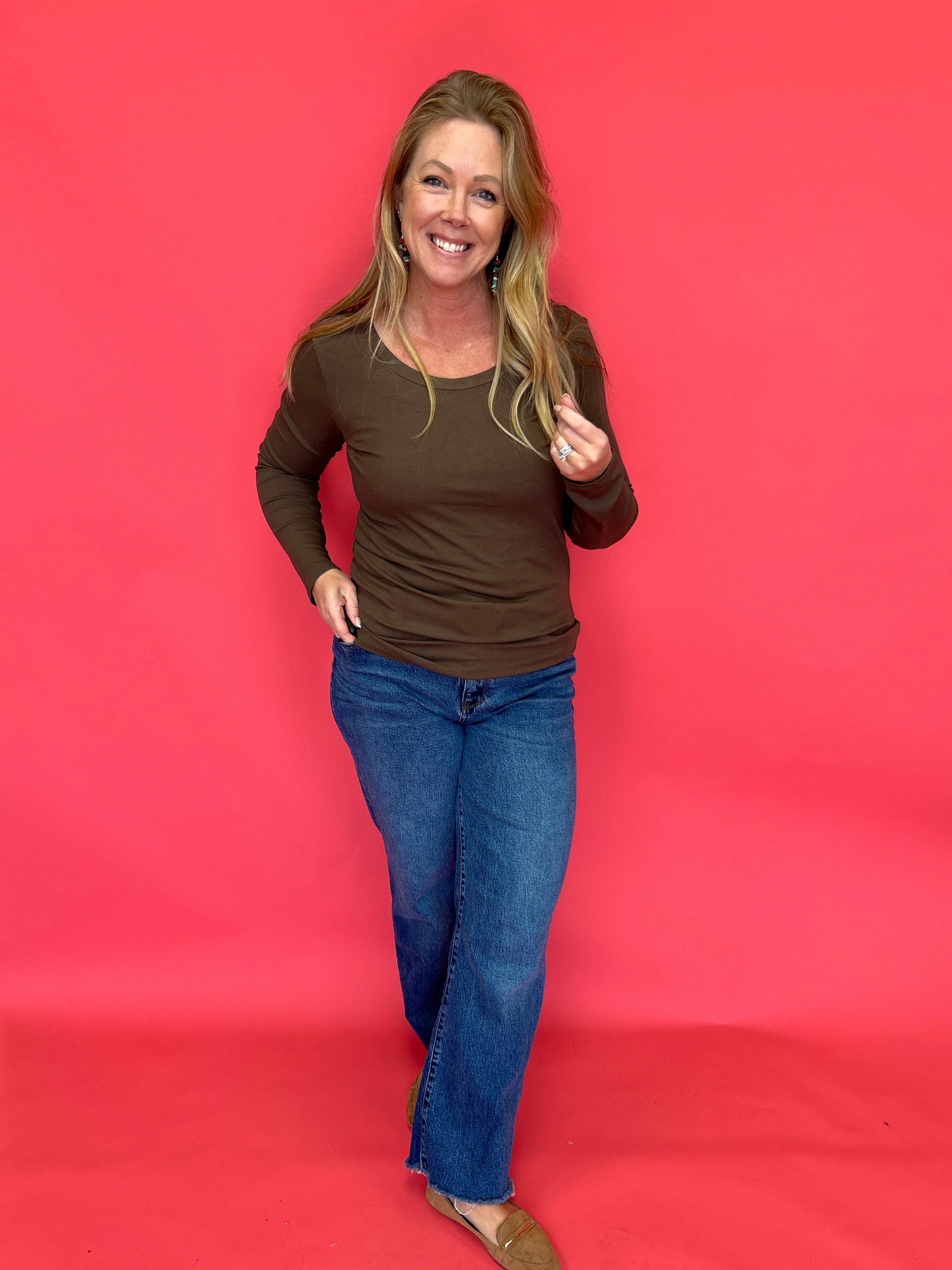 Everyday Essential Crewneck Top in Brown - Shabby 2 Chic Boutiques