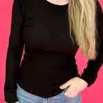 Everyday Essential Thermal Crewneck Top in Black