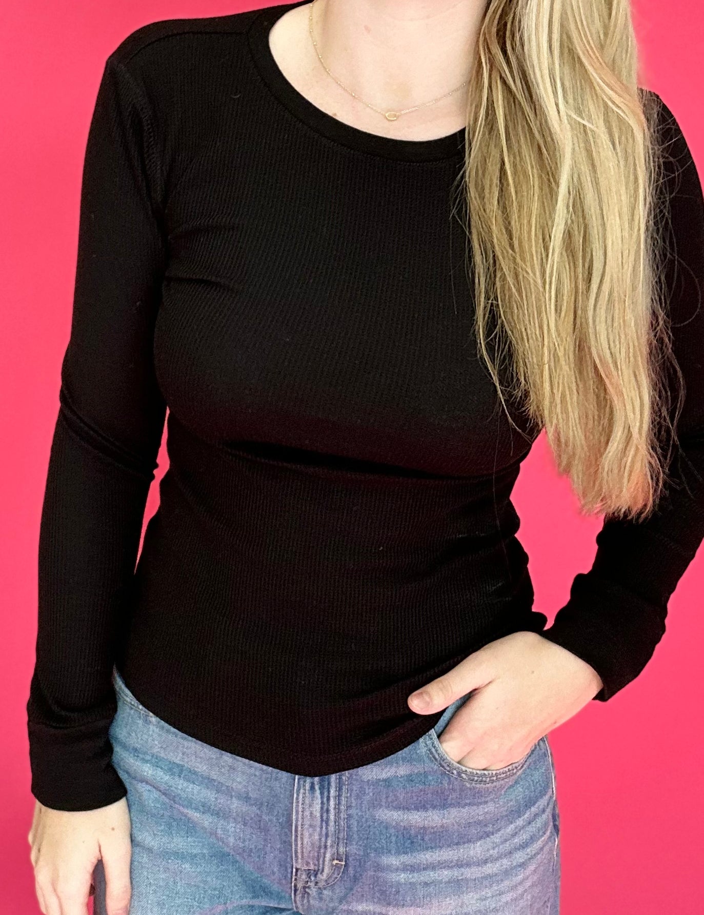 Everyday Essential Thermal Crewneck Top in Black