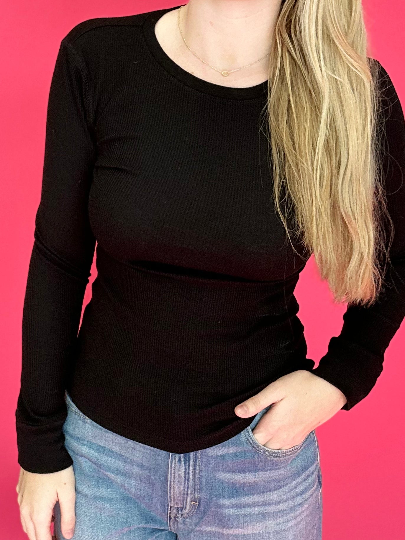 Everyday Essential Thermal Crewneck Top in Black