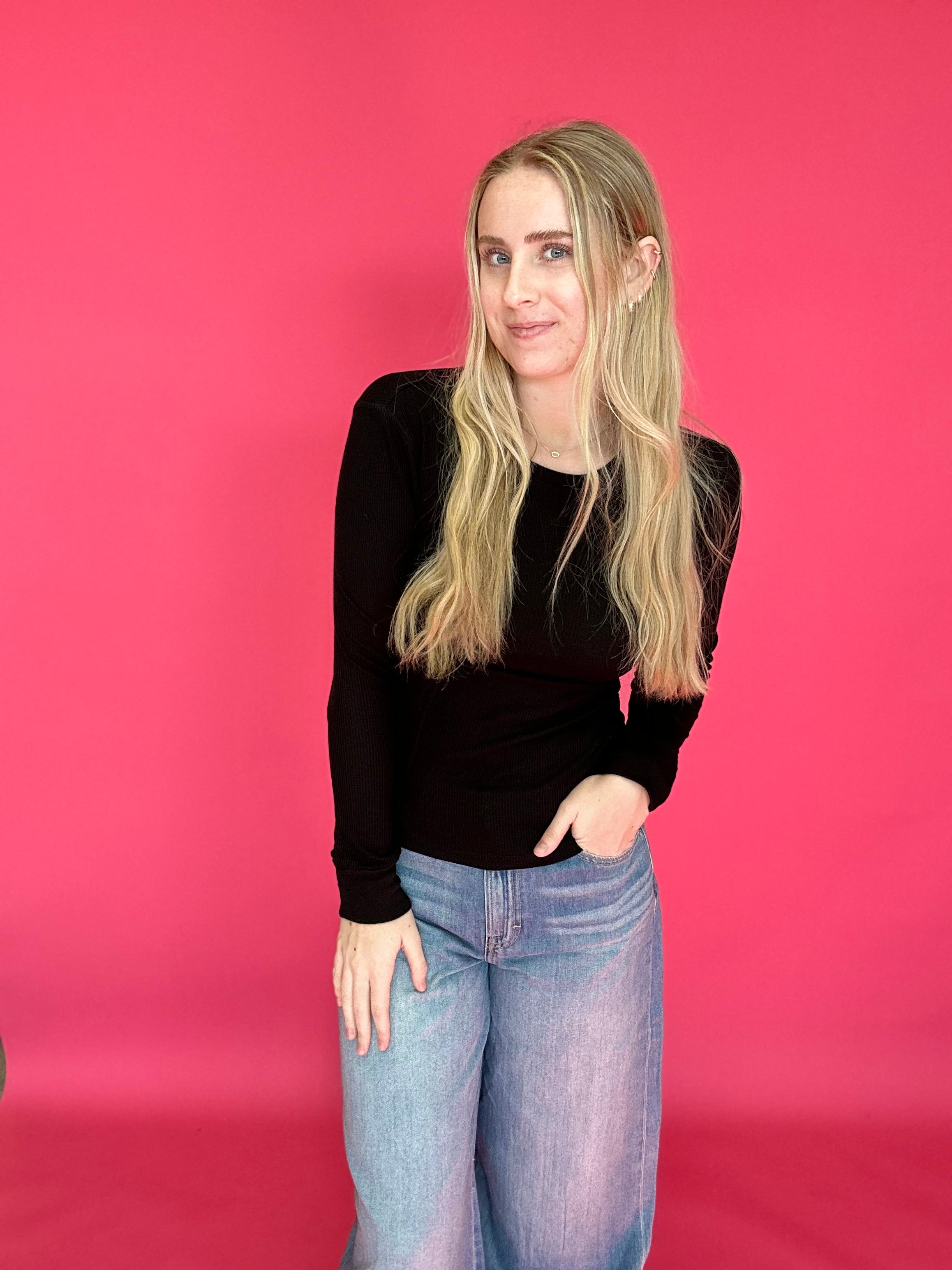 Everyday Essential Thermal Crewneck Top in Black