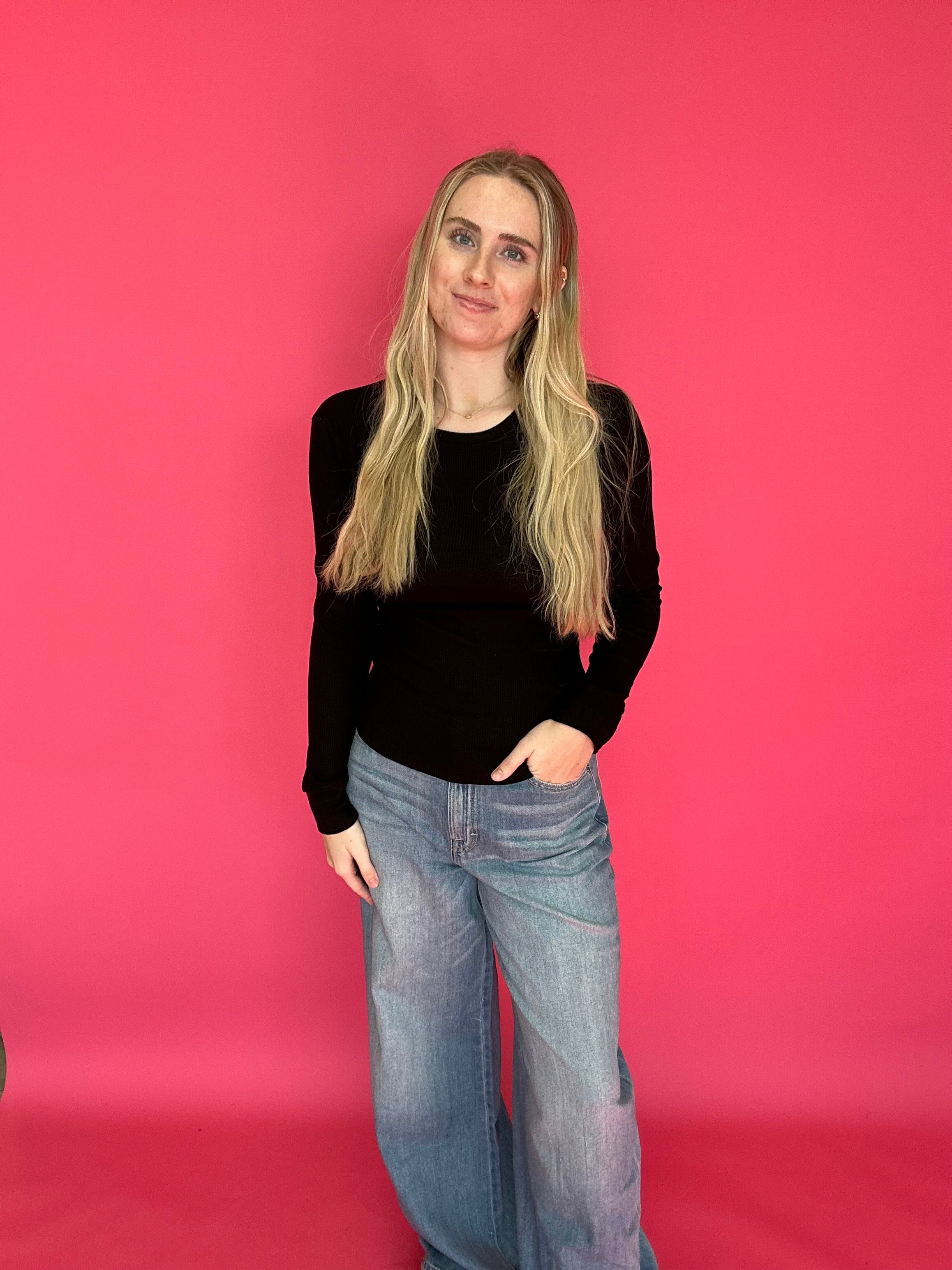 Everyday Essential Thermal Crewneck Top in Black