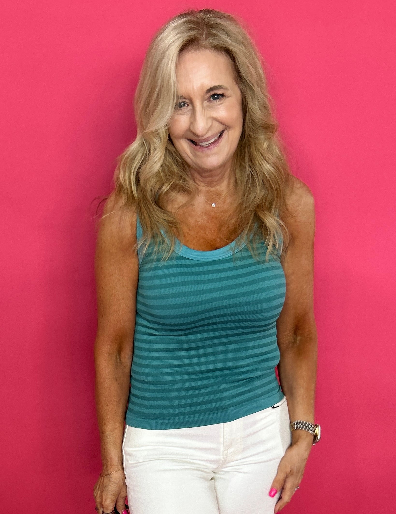 Everyday Reversible Ribbed Striped Tank in Green