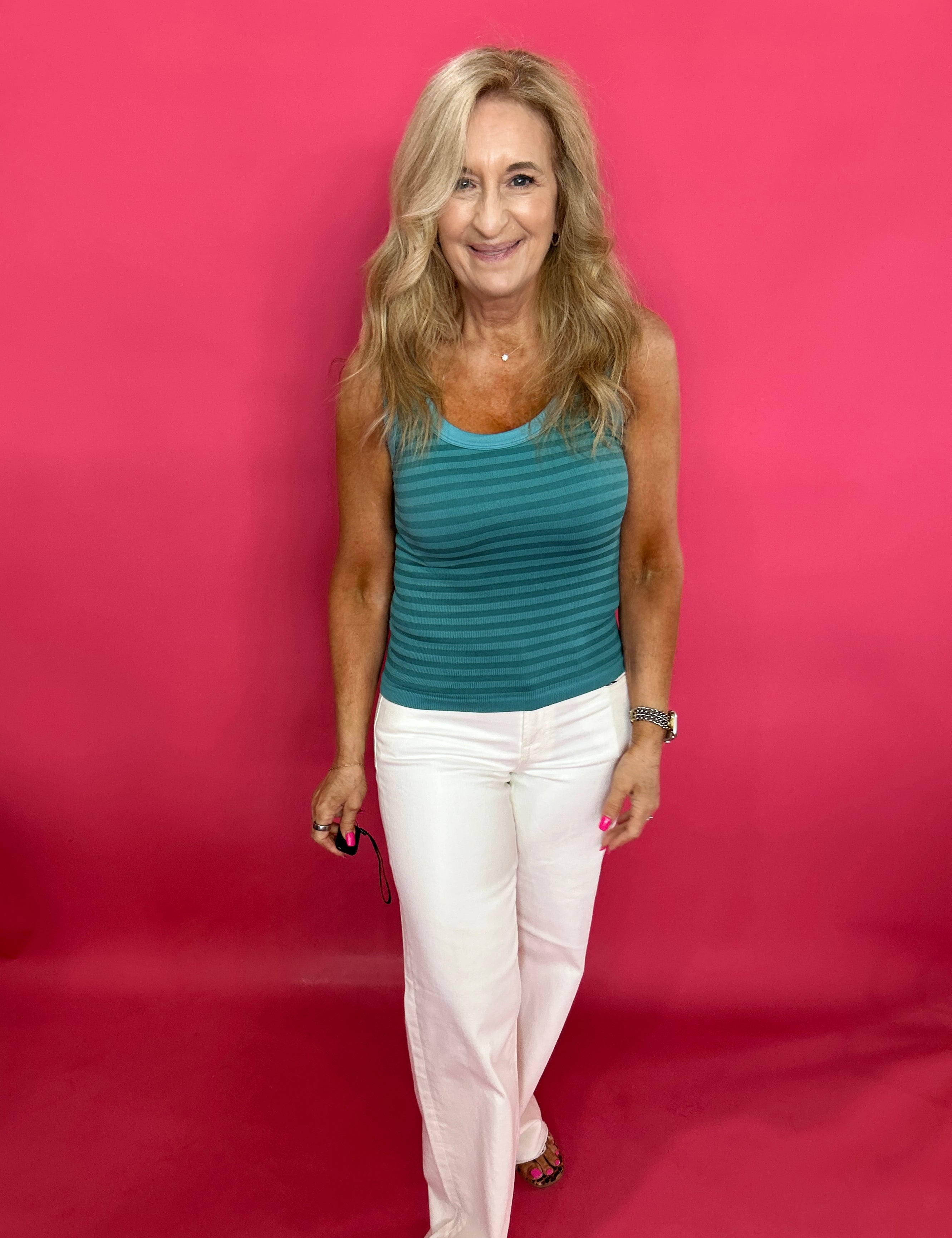 Everyday Reversible Ribbed Striped Tank in Green