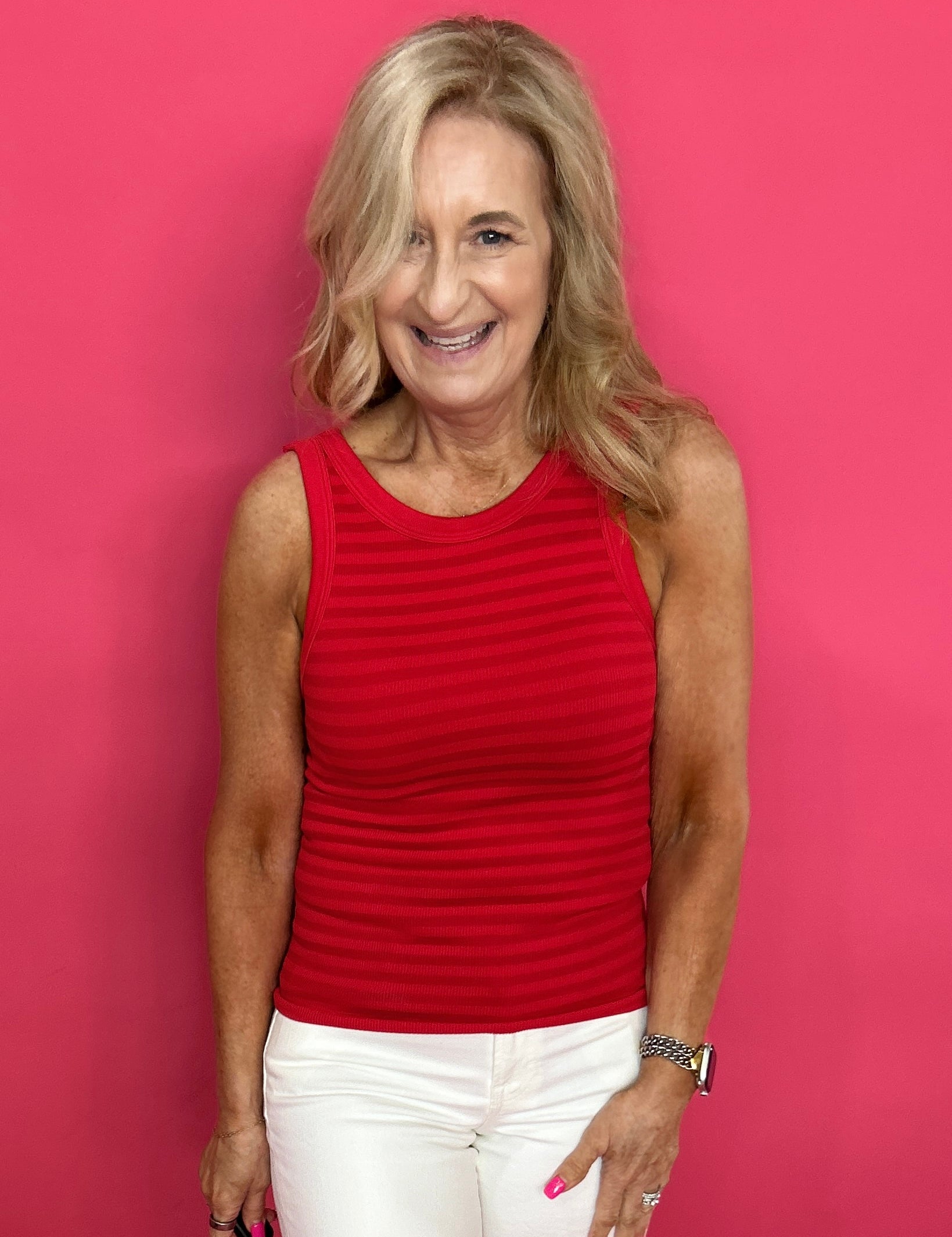 Everyday Reversible Ribbed Striped Tank in Red - Shabby 2 Chic Boutiques