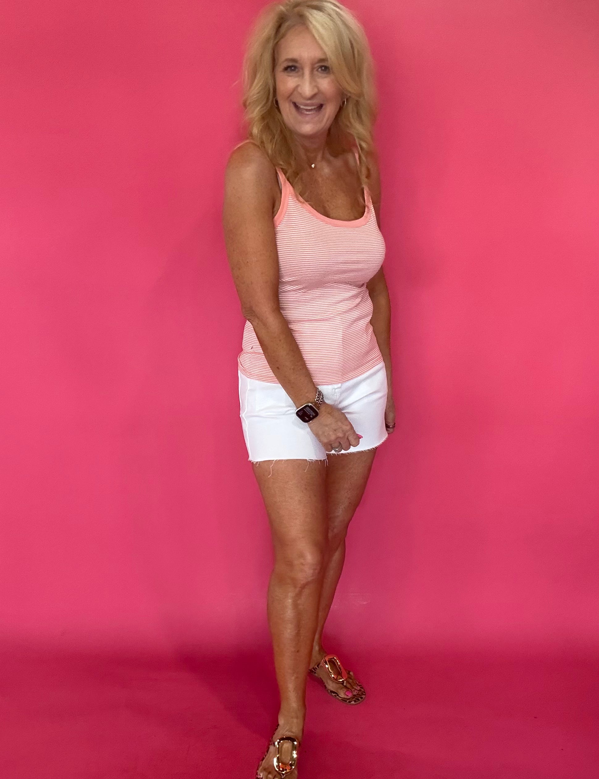 Everyday Stripe Soft Stretch Tank in Orange