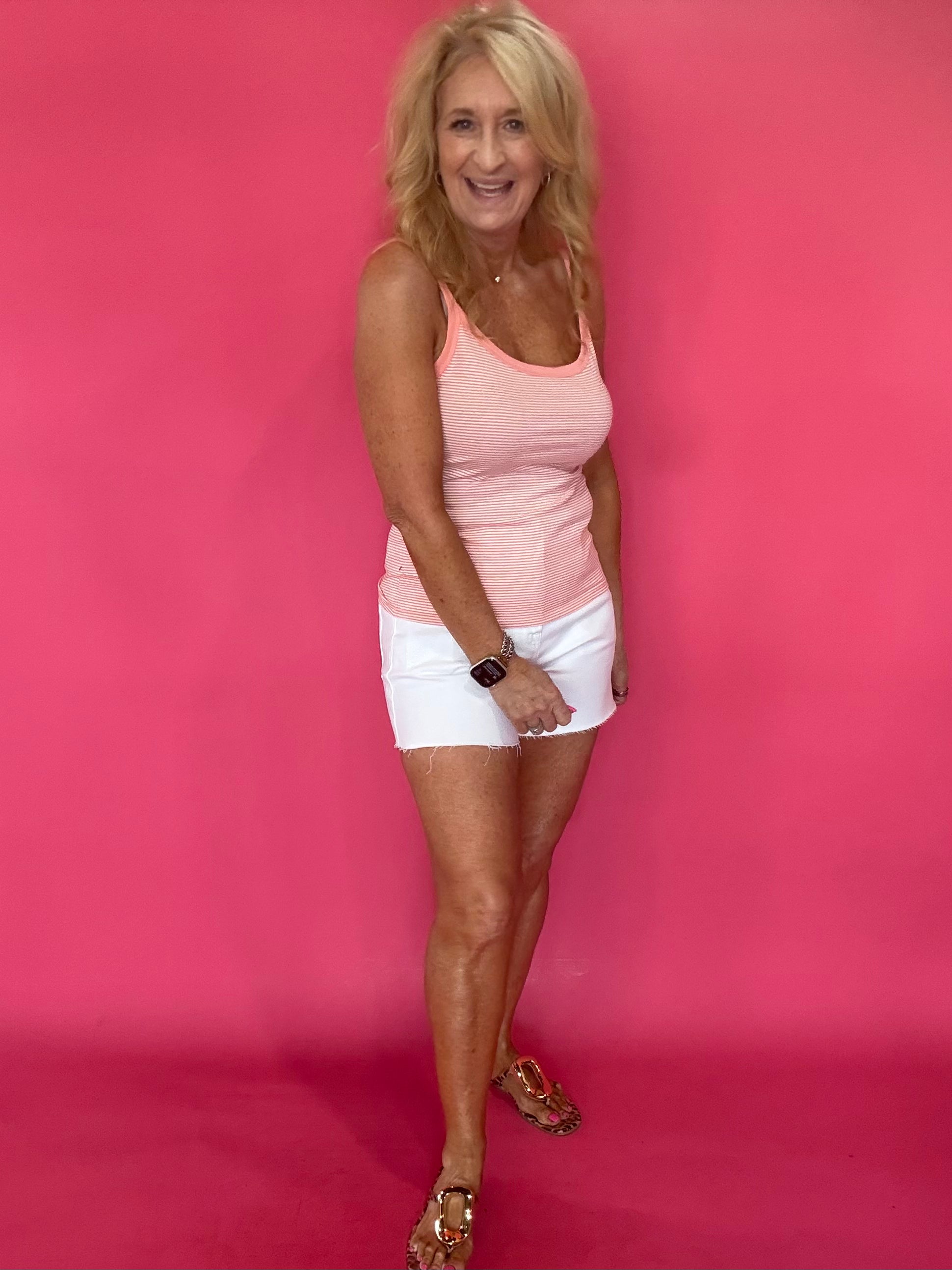 Everyday Stripe Soft Stretch Tank in Orange