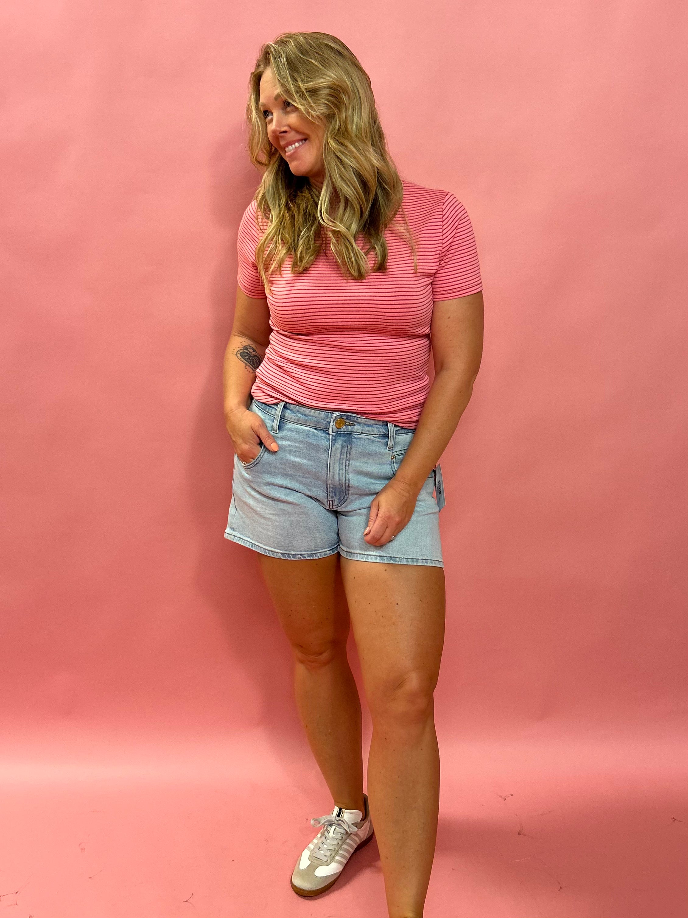 Everyday Stripes: Classic Cotton Tee in Pink