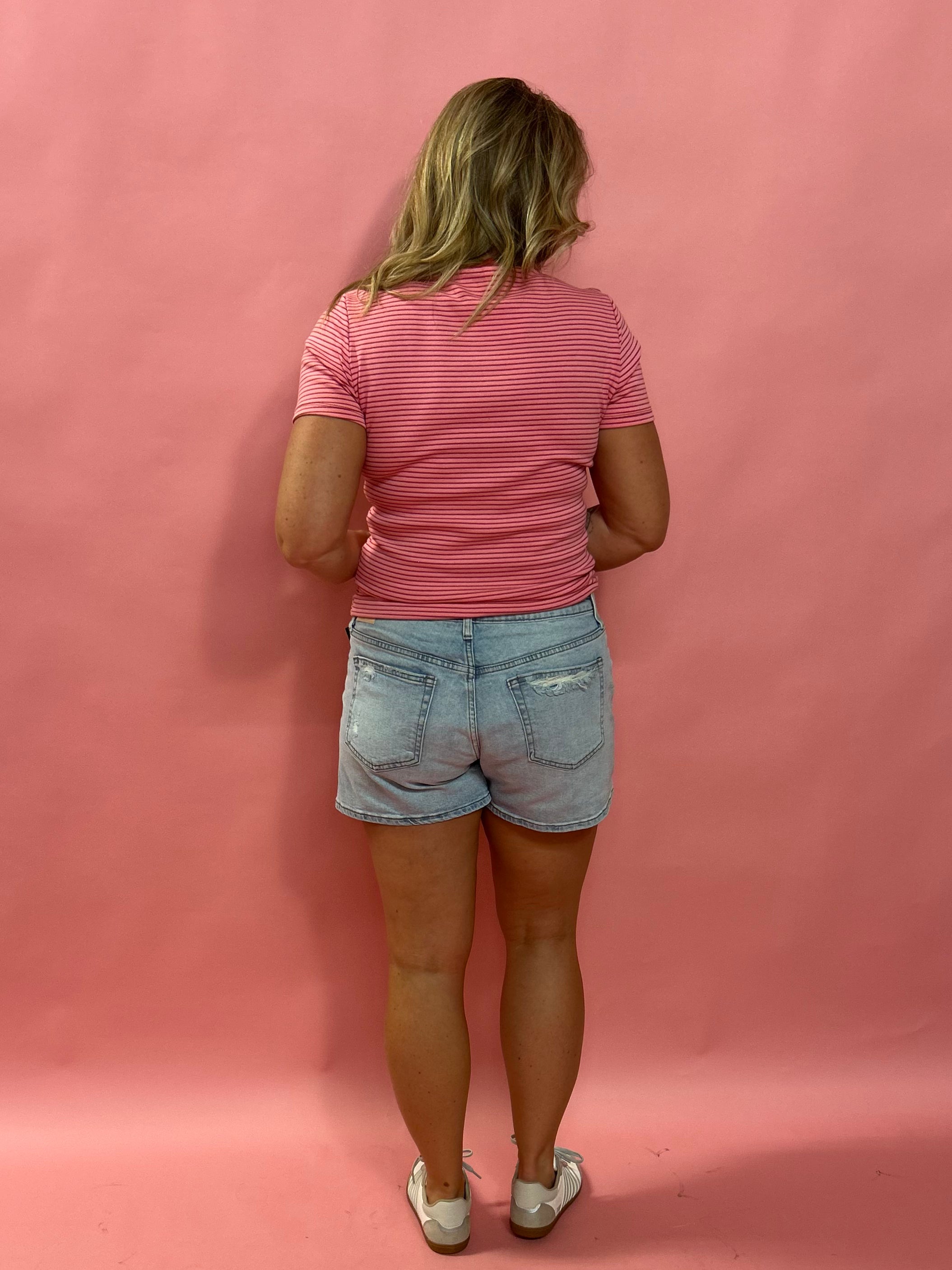 Everyday Stripes: Classic Cotton Tee in Pink