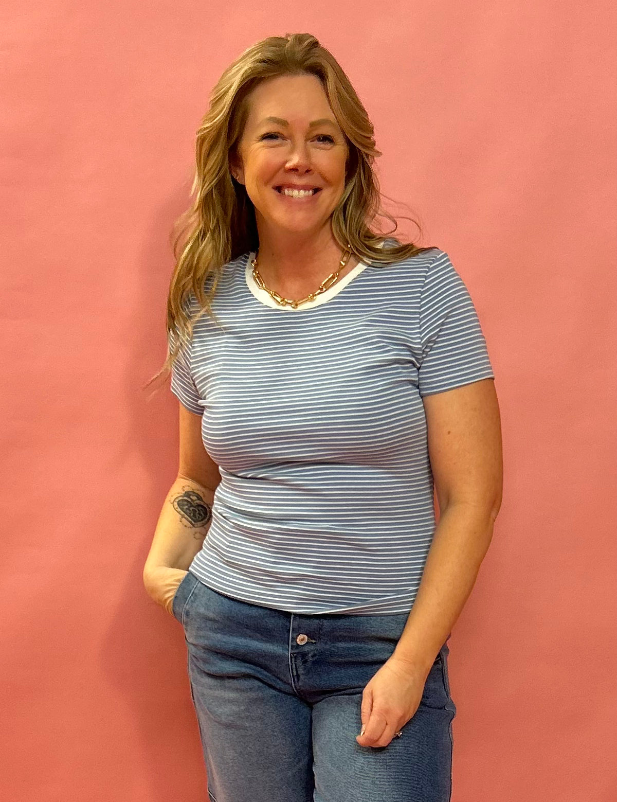 Everyday Stripes: Classic Cotton Tee in Sky
