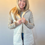 Faux Fur Trim Zip-Up Coat in Beige