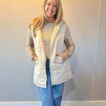 Faux Fur Trim Zip-Up Coat in Beige