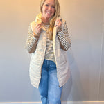 Faux Fur Trim Zip-Up Coat in Beige