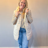 Faux Fur Trim Zip-Up Coat in Beige