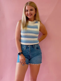 Festival Soul Crochet Knit Tank in Blue