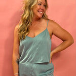 Fiore Crinkle Satin Tank in Sea Pine