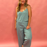 Fiore Crinkle Satin Tank in Sea Pine